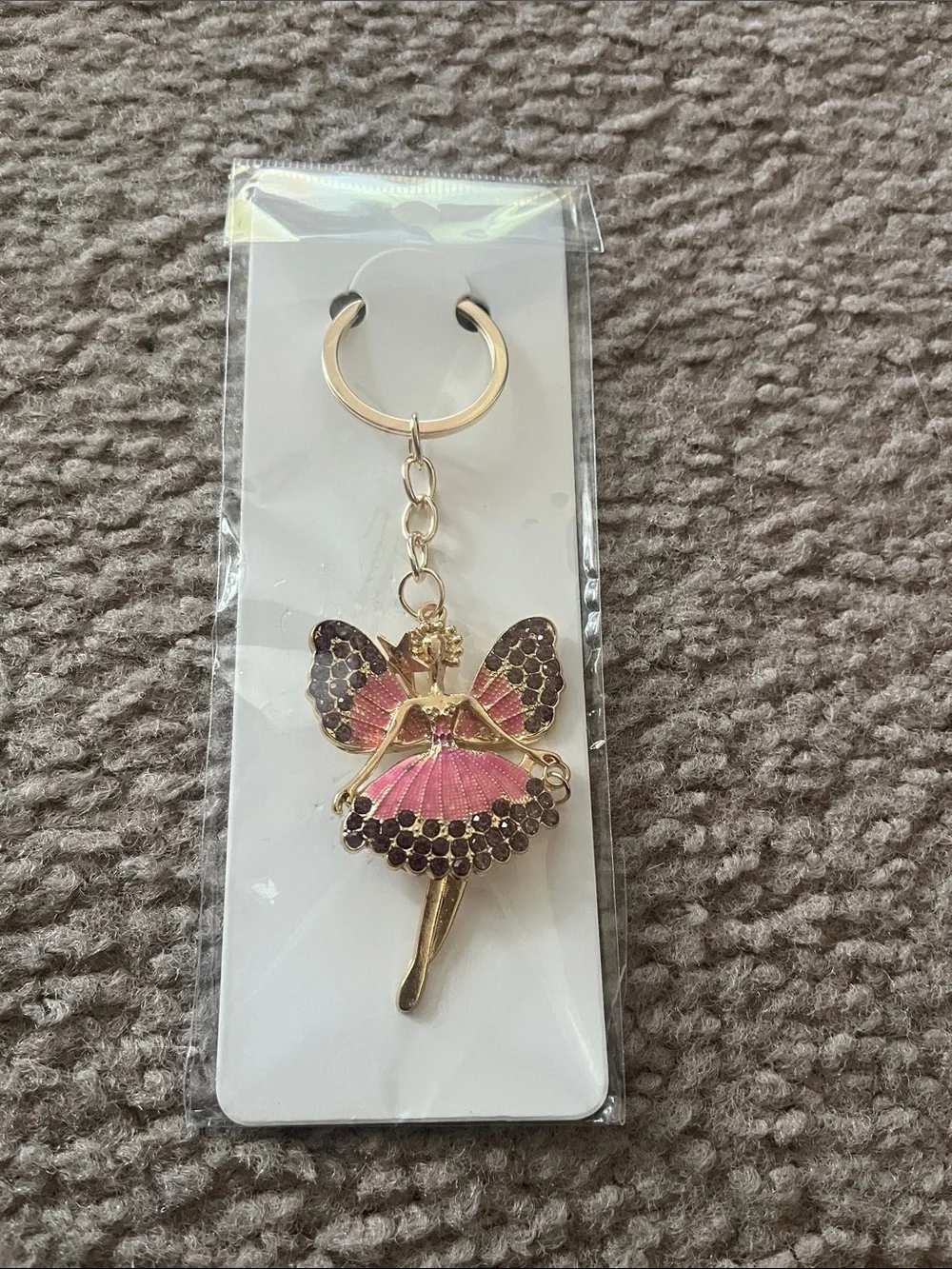 Gold Ballerina Fairy Keychain with Pink and Black Accents